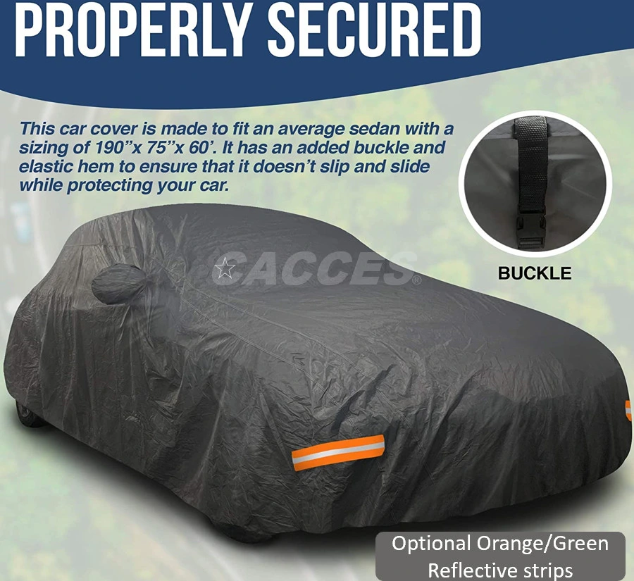 Cacces Extra Thick Car Protection with 250g PVC Cotton Lined Heavy Duty Sedan SUV MPV Car Cover Waterproof Car Storage Reflective Stripes Mirror Cover Pockets