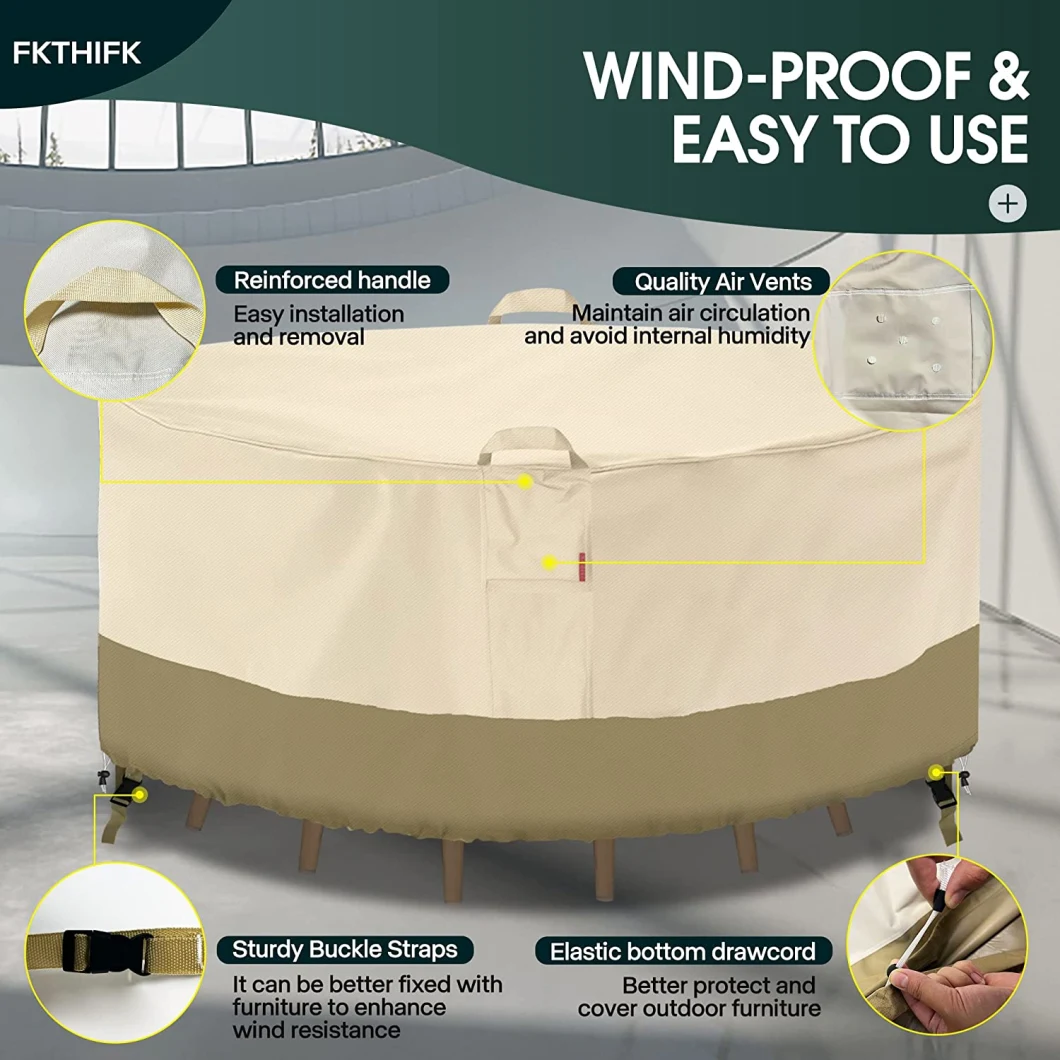 Circular Patio Furniture Cover, Waterproof, UV Resistant, and Fade Resistant, Heavy-Duty, 600d Oxford Fabric